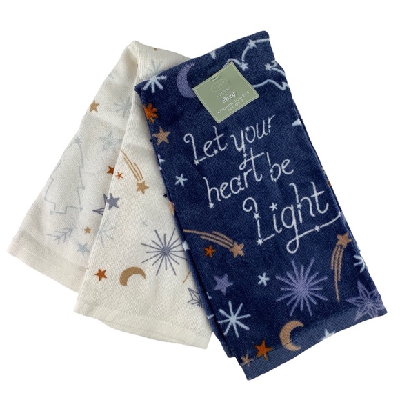 St Nicholas Square Other - Decorative Kitchen Towels (2) Blue White Stars “Let Your Heart Be Light” NEW